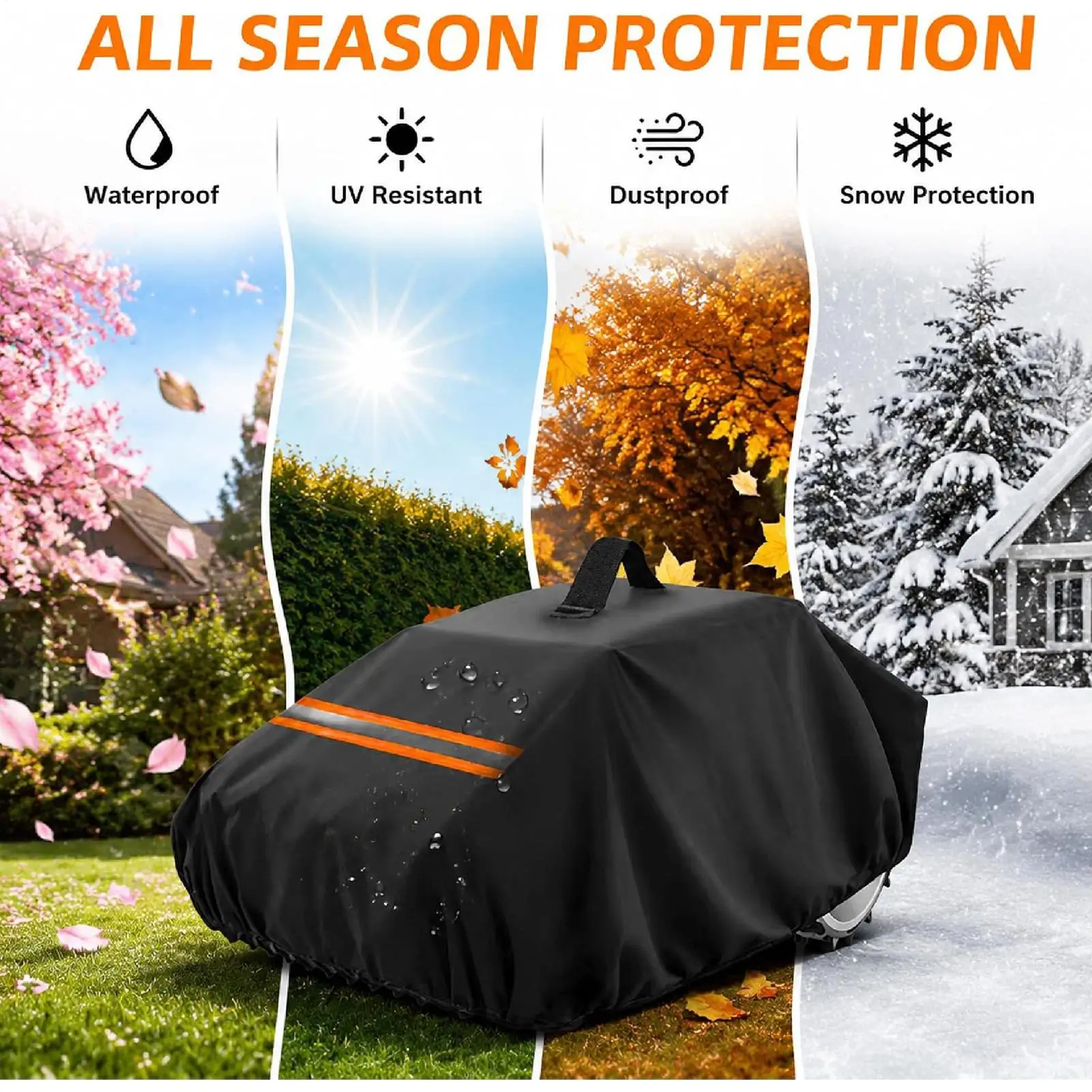 Outdoor Garden Lawn Mower Dust Cover Oxford Cloth Reflective Waterproof Windproof Protective Cover Riding Lawn Mower Dust Cover