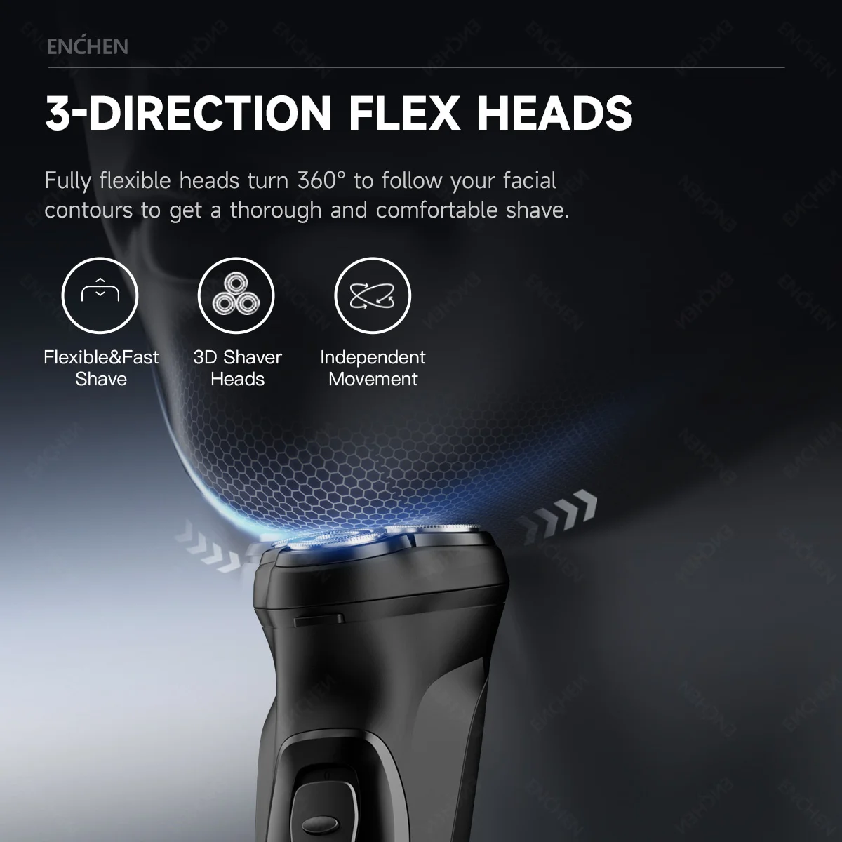 ENCHEN Blackstone Electrical Rotary Shaver for Men 3D Floating Blade Washable Type-C USB Rechargeable Shaving Beard Machine