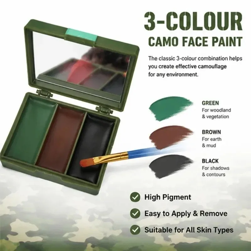 Dreifarbige Tarnfarben-Gesicht – Camo Face Paint Bewertung und Preis