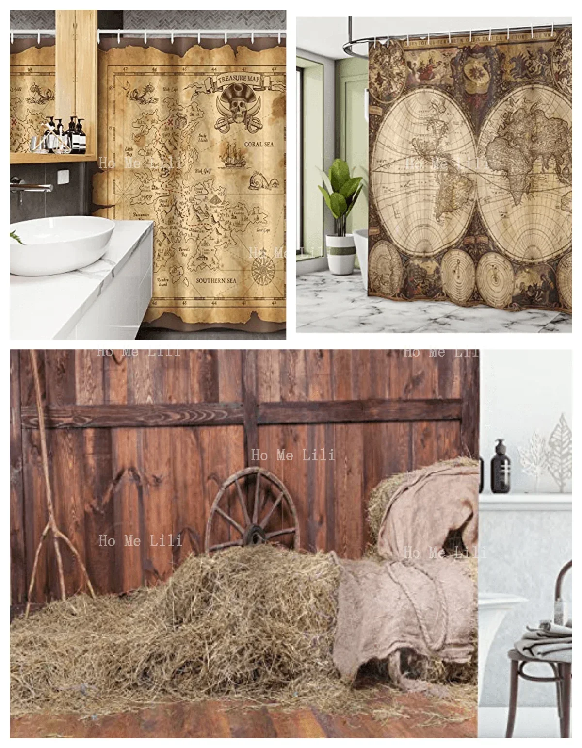 Nostalgic Style Art History Bathroom Decoration Wooden Door In Front Of Haystack