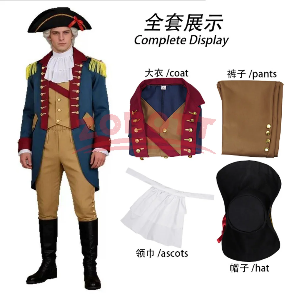 Adult George Washington Cosplay Costume Colonial Revolutionary War Dressing Set Medieval Historical Character Halloween Party We