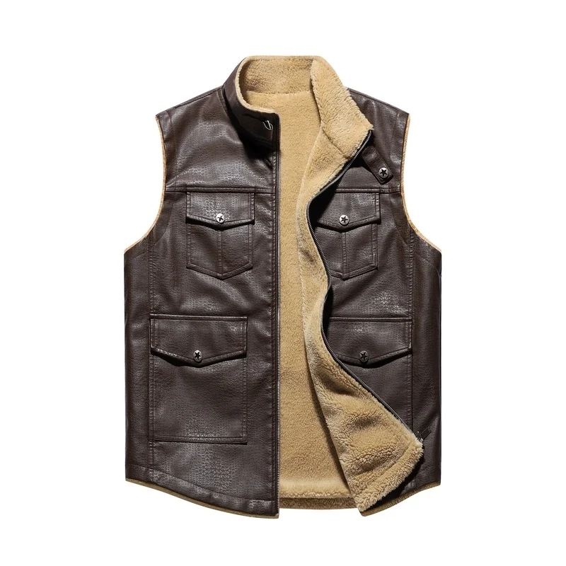 

Gorasion New Men's Autumn Winter Leather Vests Stand Collar Solid Zipper Jackets Fashion High Quality Jacket Casual Jacket Vest