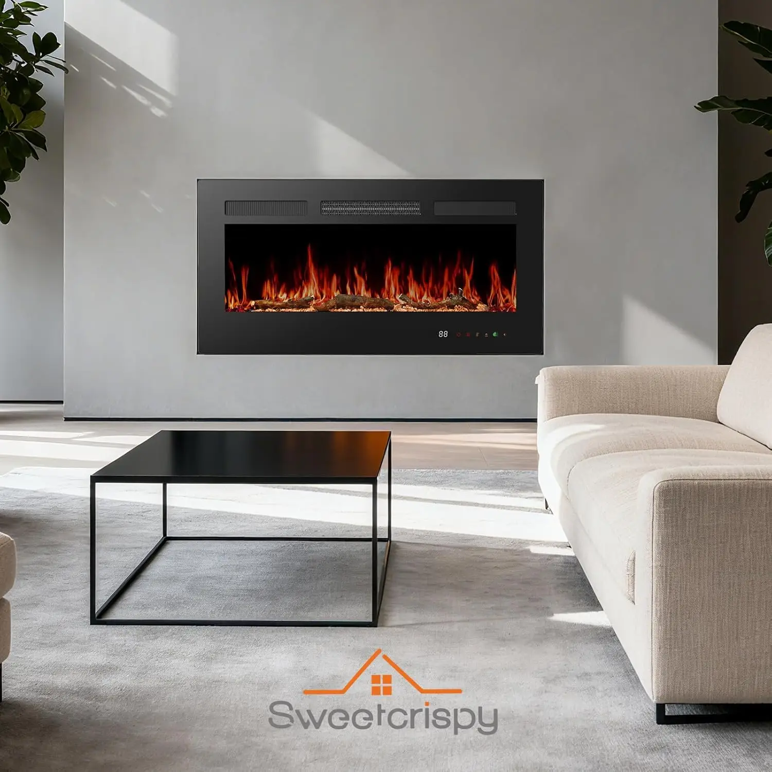 42' Electric Fireplace Insert, 1500W Wall-Mounted & Recessed, Remote-Controlled Heater with Adjustable Flame & 12H Timer