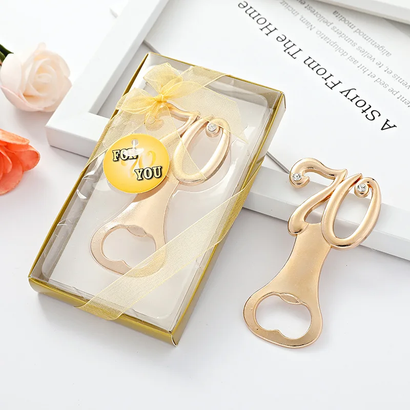 1PCS X 결혼 기념일 기념품 70 번째 골드 병따개 생일 기념품에 적합 디지털 70 맥주 오프너 선물 상자 