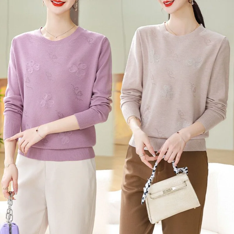 

Осень-зима, новый трикотаж, вышитые противошерстяные топы, модный свитер для полной мамы