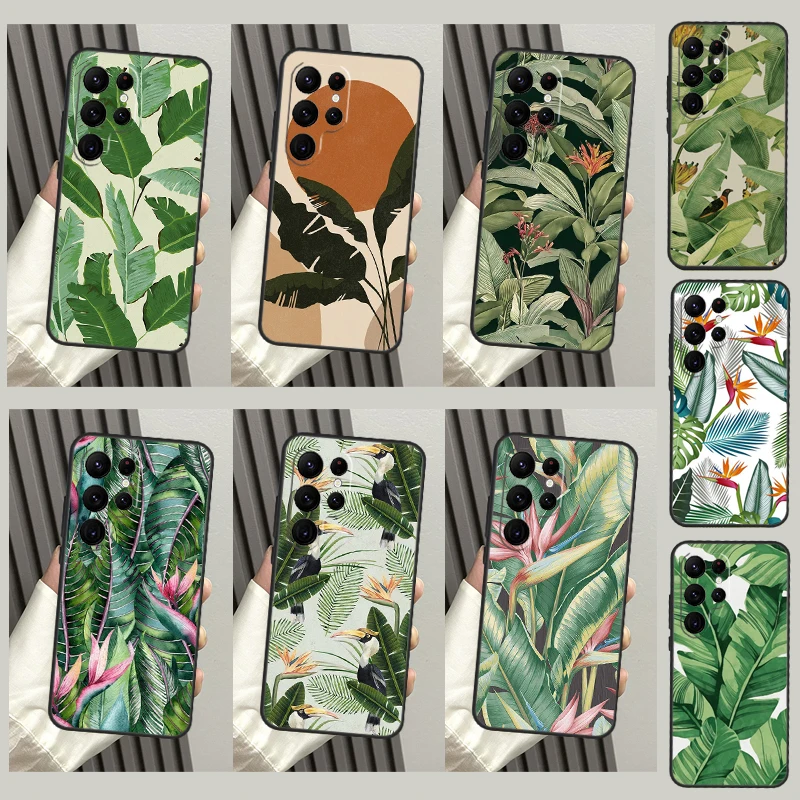 Retro กล้วย Leaf Plant สำหรับ Samsung Galaxy S23 S21 S22 Ultra S8 S9 S10 Note10 Plus หมายเหตุ20 Ultra s20 FE ฝาครอบ