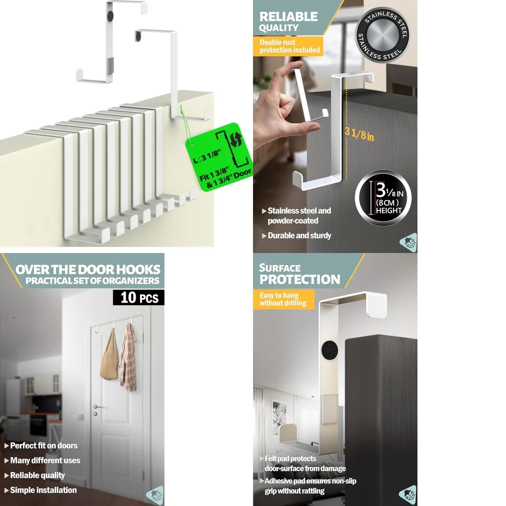 

Hook behind the door10 Pack Door Hooks White Over the Door Hanger Towel Rack for Bathroom Kitchen Closet Space Saving Organizer