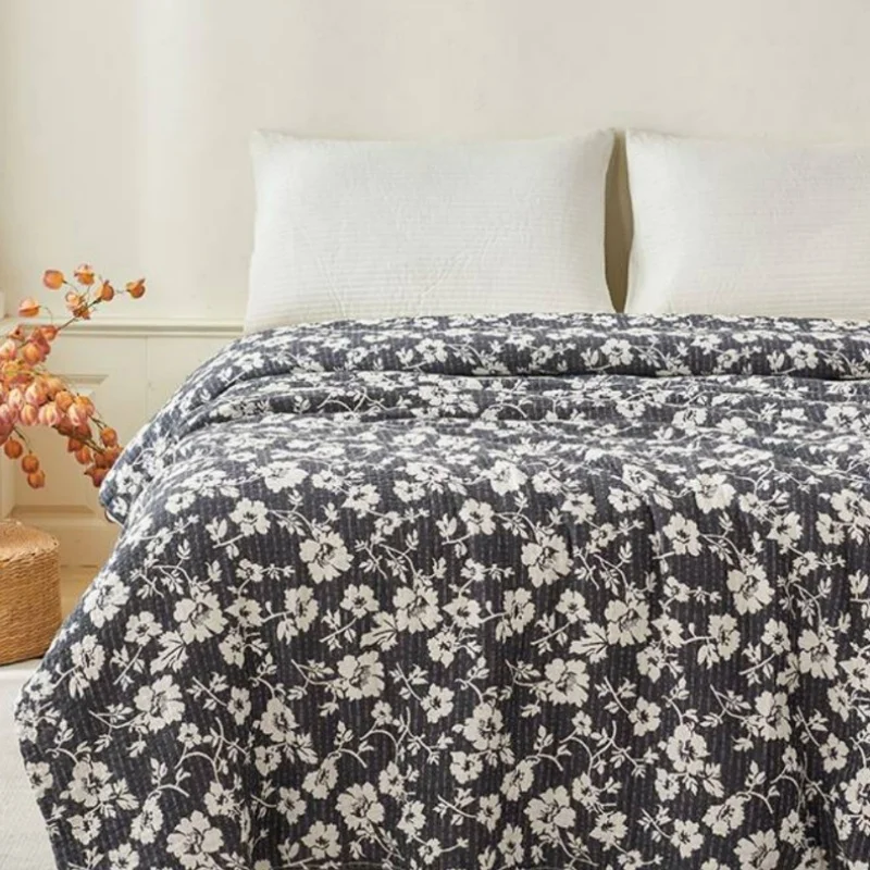 

1pc pure cotton throw blanket washed yarn dyed retro flower gauze towel blankets summer cool breathable air-conditioned quilt
