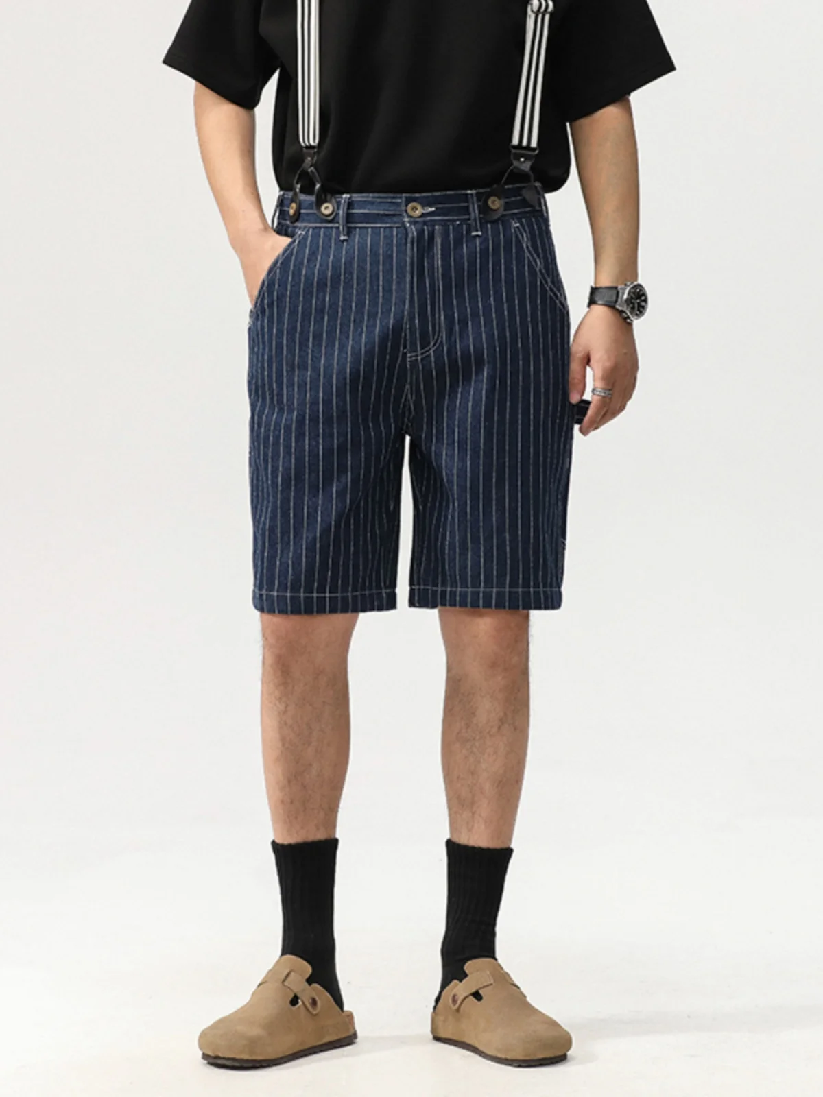 

Мужские свободные прямые шорты-бриджи в американском стиле, повседневные, из эластичного хлопкового денима, молодежные, модные, износостойкие