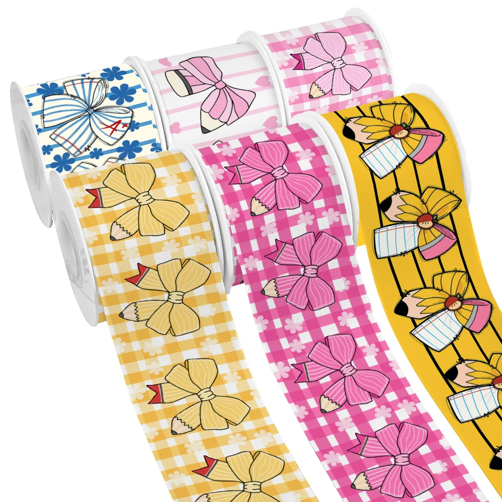 5Yards Pencil Classic Back to School Grosgrain Ribbon Satin Ribbon For Hairbow DIY Craft Supplies Cartoon Ribbons Souvenir