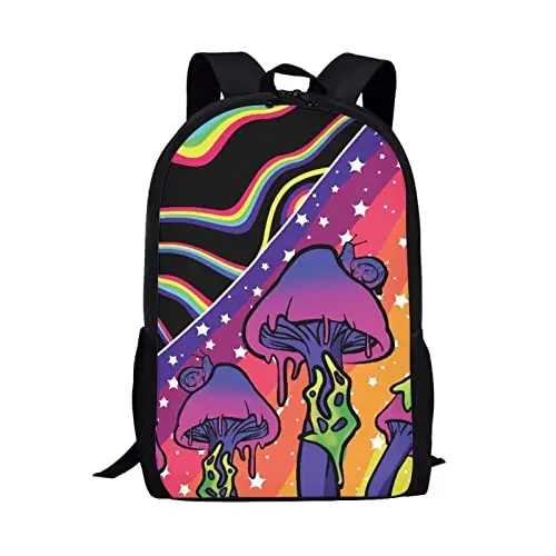 Cogumelo amarelo vermelho tie dye print mochila bonito viagem portátil mochilas para estudante do ensino médio mochila adolescente menina daypack