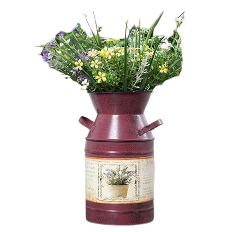 

Rustic Flower Arrangement Bucket Iron Vintage Flower Vase Planting Jug Shabby Home Gardening Decoration Metal Drop shipping