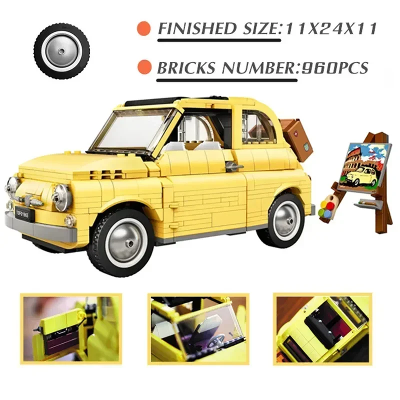 FIT 10271 960PCS Camper Car FIATED Series Model 500 Buiding Kit Creators Block Bricks DIY Toys For Kids Birthday Gifts Boys Toys