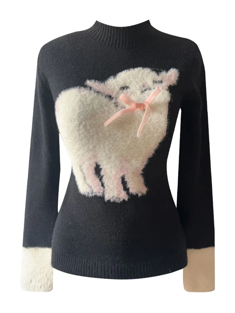 Otoño Invierno mujer lindo núcleo coreano Kawaii Jumper suéter de cuello alto 2000s prendas de punto estéticas Vintage jerseys acogedores