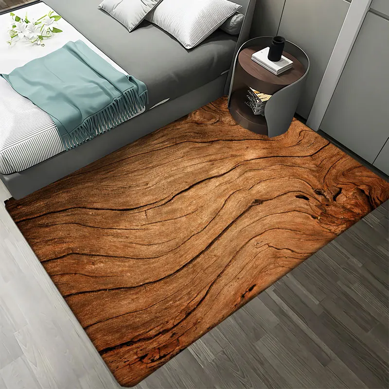 Wood Pattern Flannel Carpets for Livingroom Decoration Home Area Rugs for Bedroom Bedside Decor Modern Non-slip Floor Mat Carpet