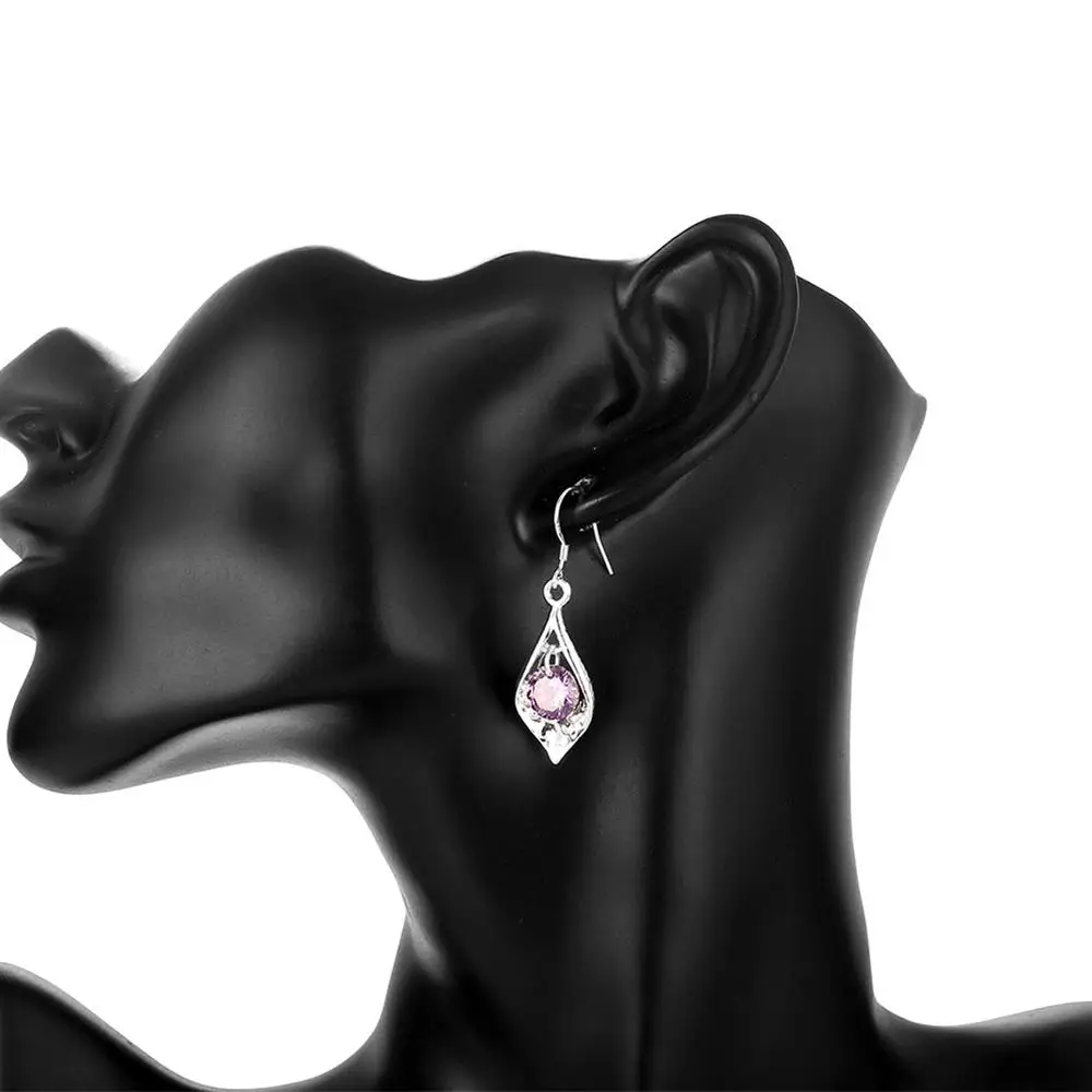 Hot Gift 925 Sterling Silver Earrings Jewelry Elegant Woman Crystal Amethyst Shell Lady Engagement Christmas Gifts