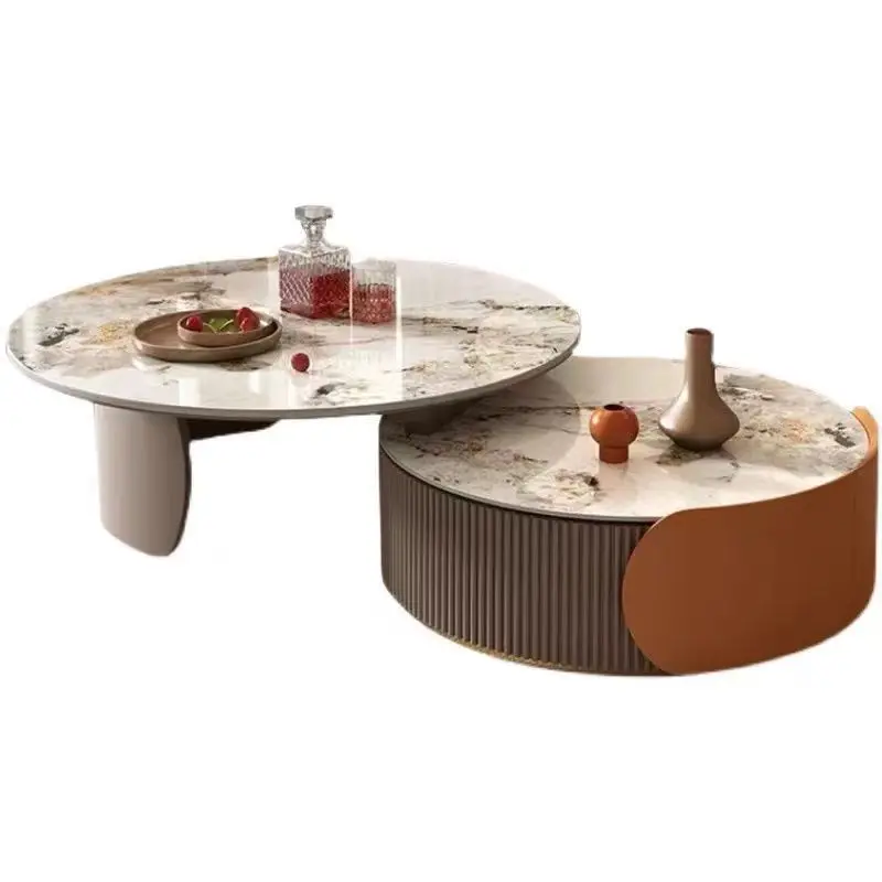 

Telescopic size round coffee table, light luxury rock slab coffee table TV cabinet combination, simple and modern small apartmen