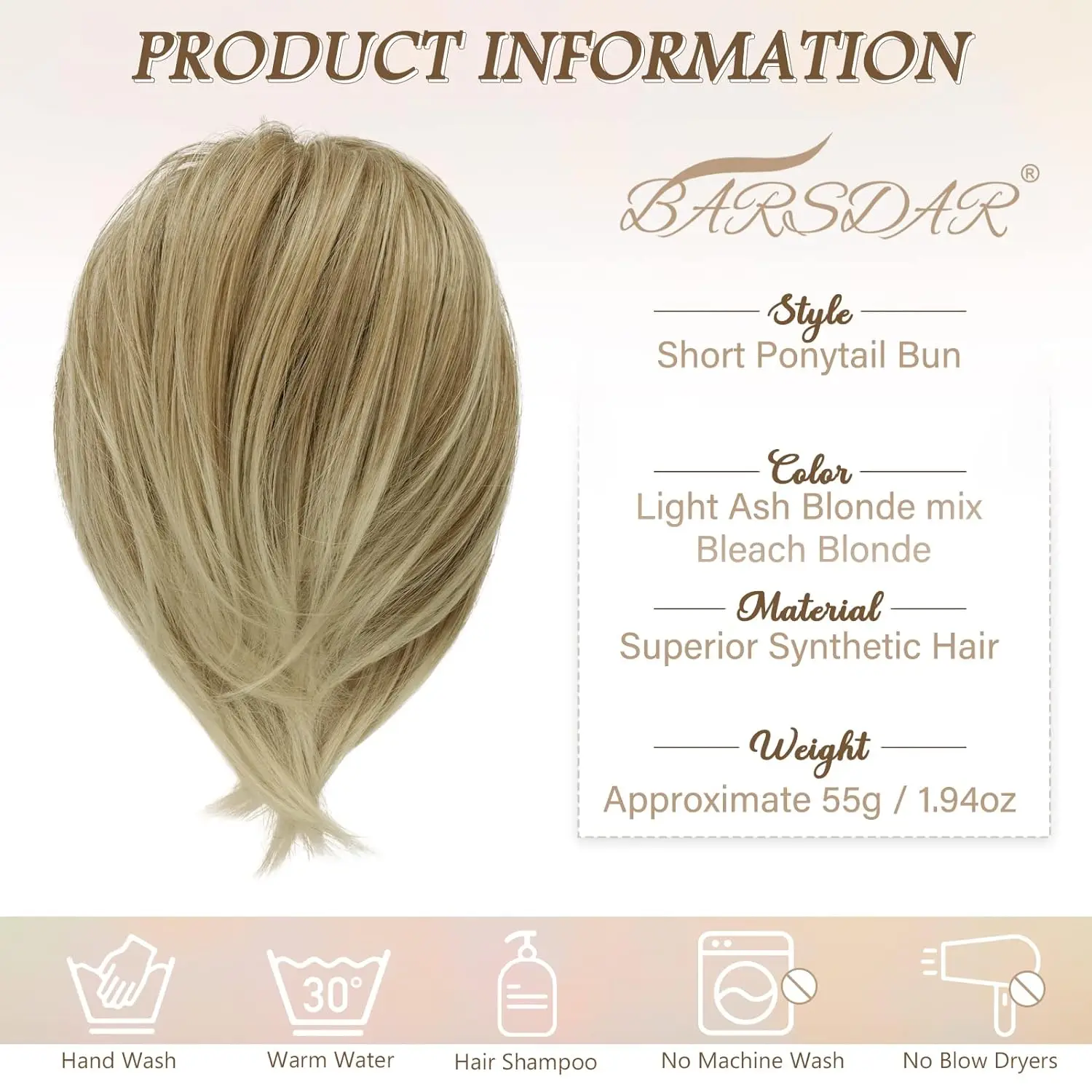 Hair Bun Ponytail Extension, Straight Synthetic Hairpiece Fully Short Ponytail Bun Extensions Hair Accessories Elastic Easy