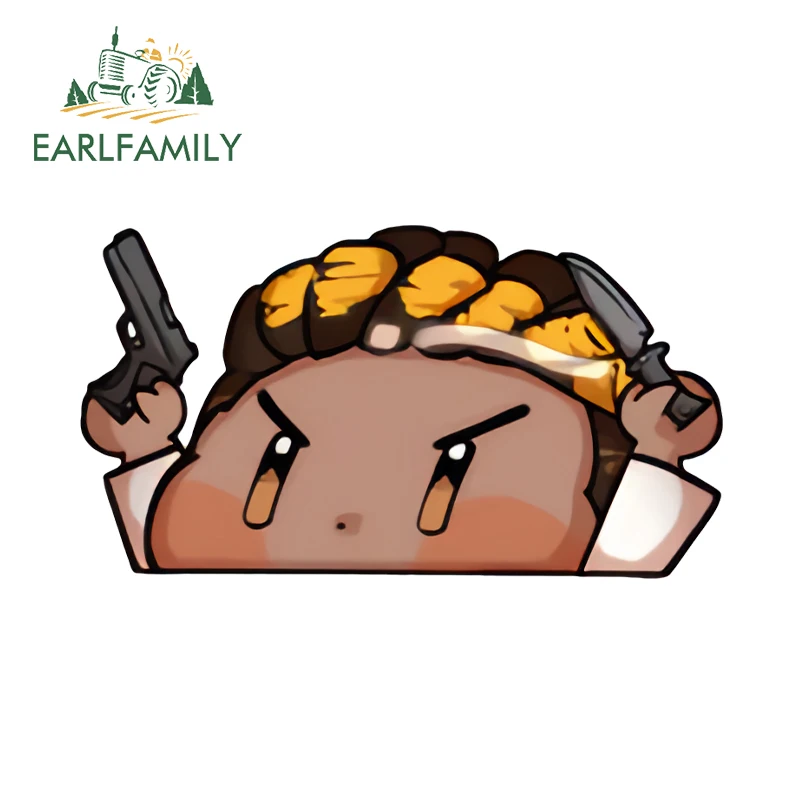 EARLFAMILY 13cm x 7.1cm Valorant Character Gaming Car Stickers Peeker Pistol Gun Game Funny Decals Laptop Chibi Accessories