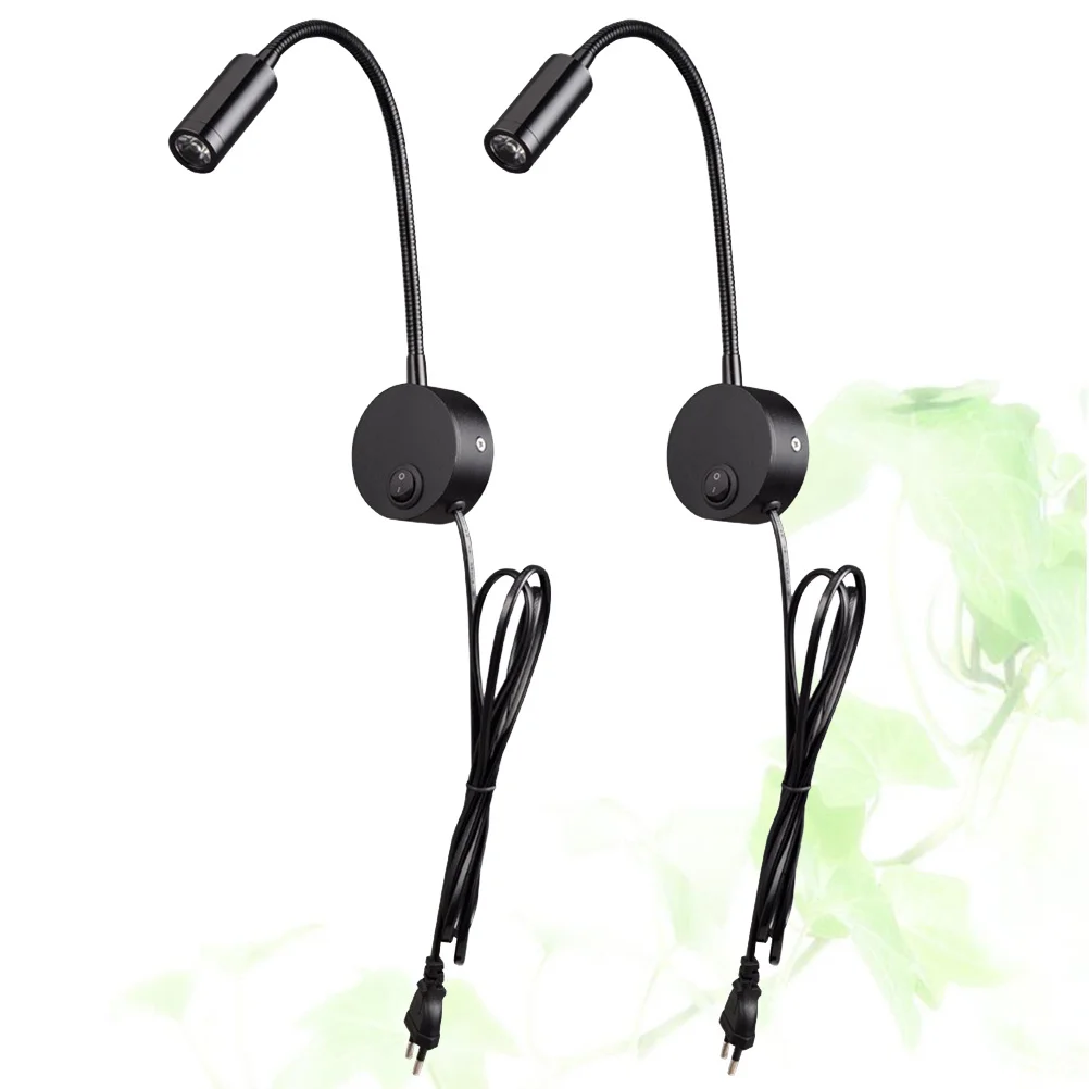 

2Pcs LED Bedside Light Wall Mounted Flexible Hose Reading Lamp Eu Plug Black Multi-Angle Lighting Home Bedroom