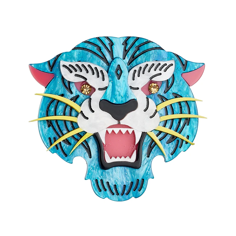 MEYRROYU Cartoon Blue Fierce Tiger Brooches Women's Stylish Acrylic Material Animal Badge Gifts Pins Accessories Jewelry Брошь