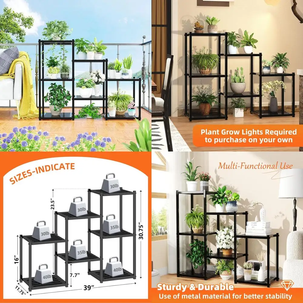 

Sturdy Metal 7-Tier Plant Stand, Waterproof, Suitable for Indoor and Outdoor Use, Tall Rack for Multiple Planters, Black