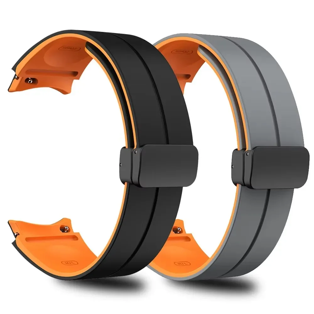 Zweifarbiges Silikonarmband mit Magnetschnalle für Samsung Galaxy Watch 7 6 5 Pro 4 Classic Band Ersatzarmband 47 mm 45 mm 44 40 mm