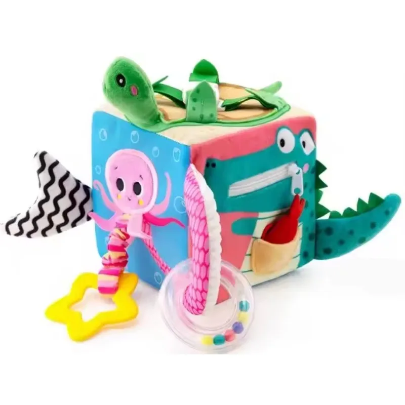 مكعب قماش ناعم تعليمي مبكر لنشاط نسيج الطفل كتلة قماش حسية للطفل 0 12 شهرًا خشخيشات ألعاب موسيقى للهواتف المحمولة #6