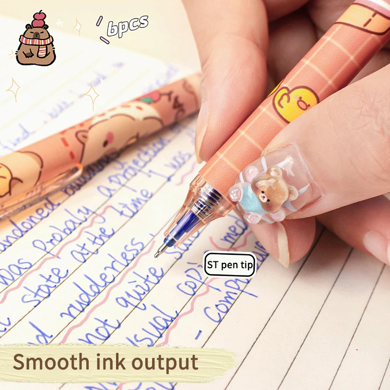 6pcs 0.5mm Cute Retractable Erasable Gel Pens Blue Ink Fine Point Smooth Writing Pens Quick-Drying with Erasers Pens for School