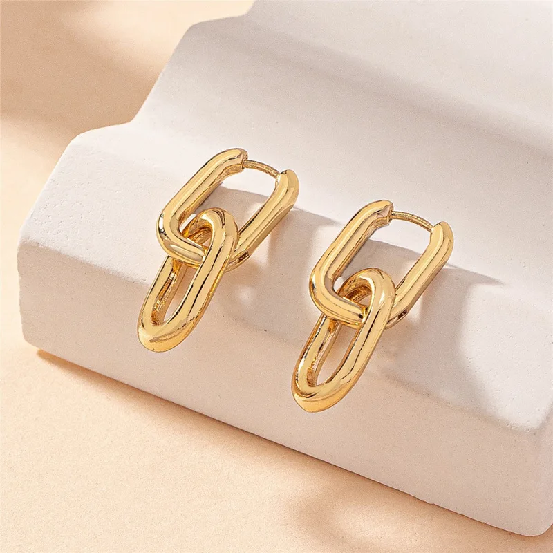 14K Gold Plated Double U-shape Hoop Earrings for Women 2025 New Fashion Earrings Party Jewelry Wholesale