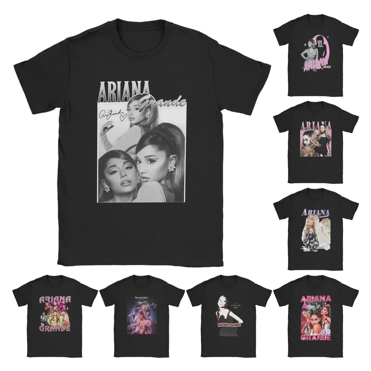 Ariana Singer Grande Vintage Pop Music T-Shirts Men R&B 2024 Novelty Pure Cotton Tee Crewneck Short Sleeve T Shirt Summer Tops