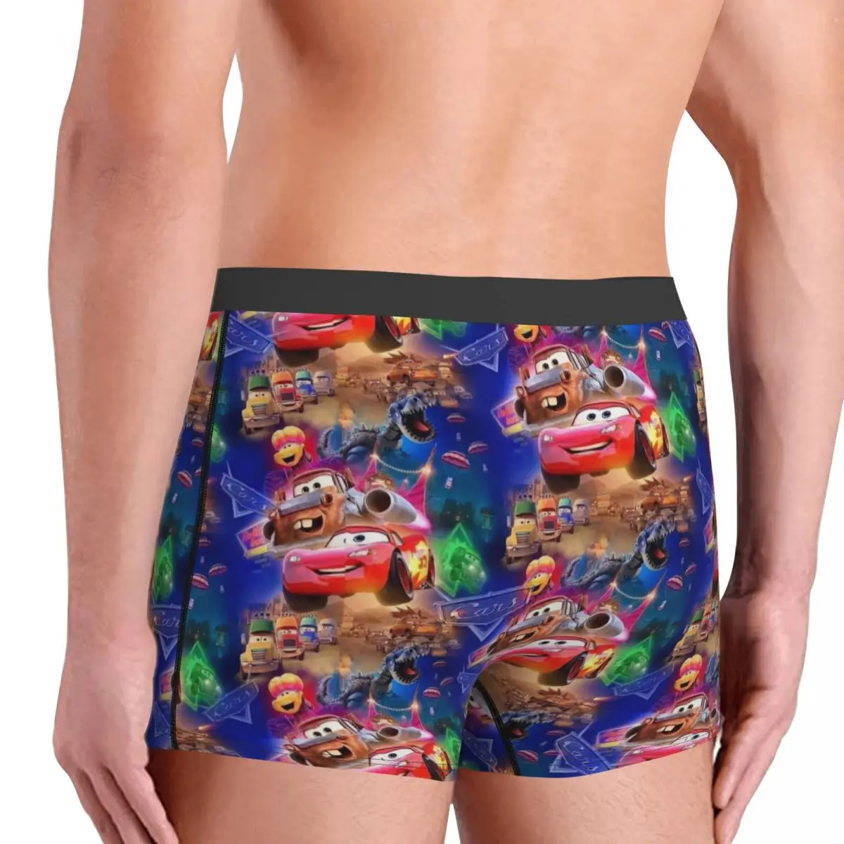 Novidade personalizada quente relâmpago mcqueen padrão boxers shorts calcinha masculina estiramento animação em quadrinhos cuecas