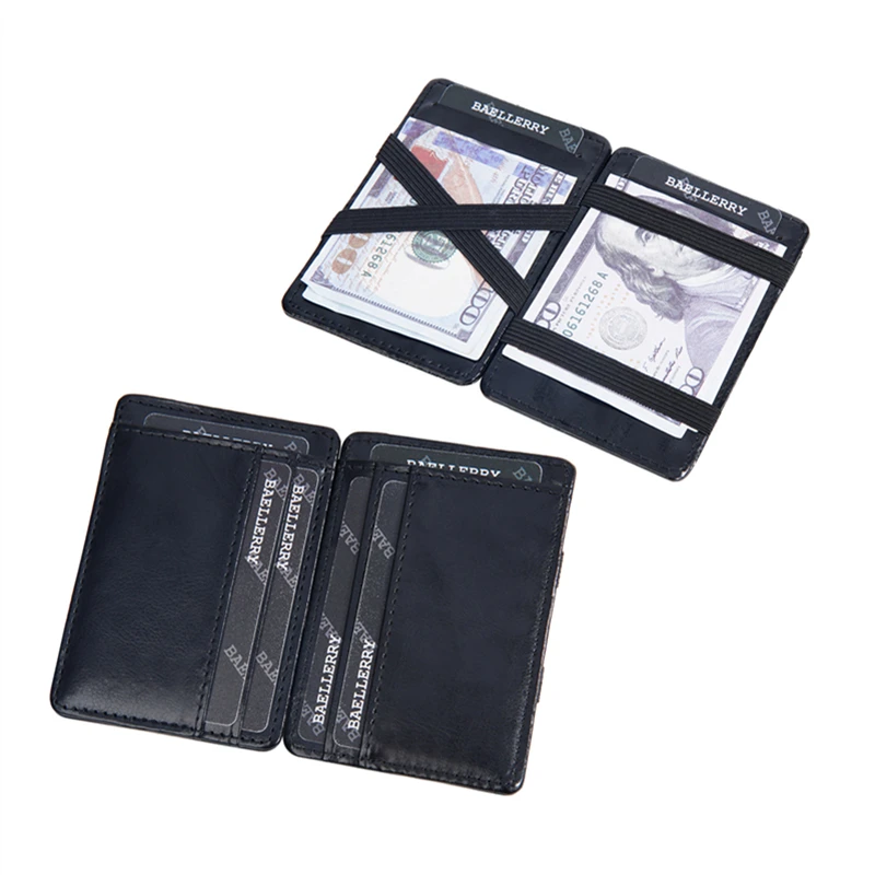 

Fashion Slim Magic Wallets with Elastic Strap PU Leather Men Money Clips Bank Credit Card Holder Thin Cash Purse Small Billfold