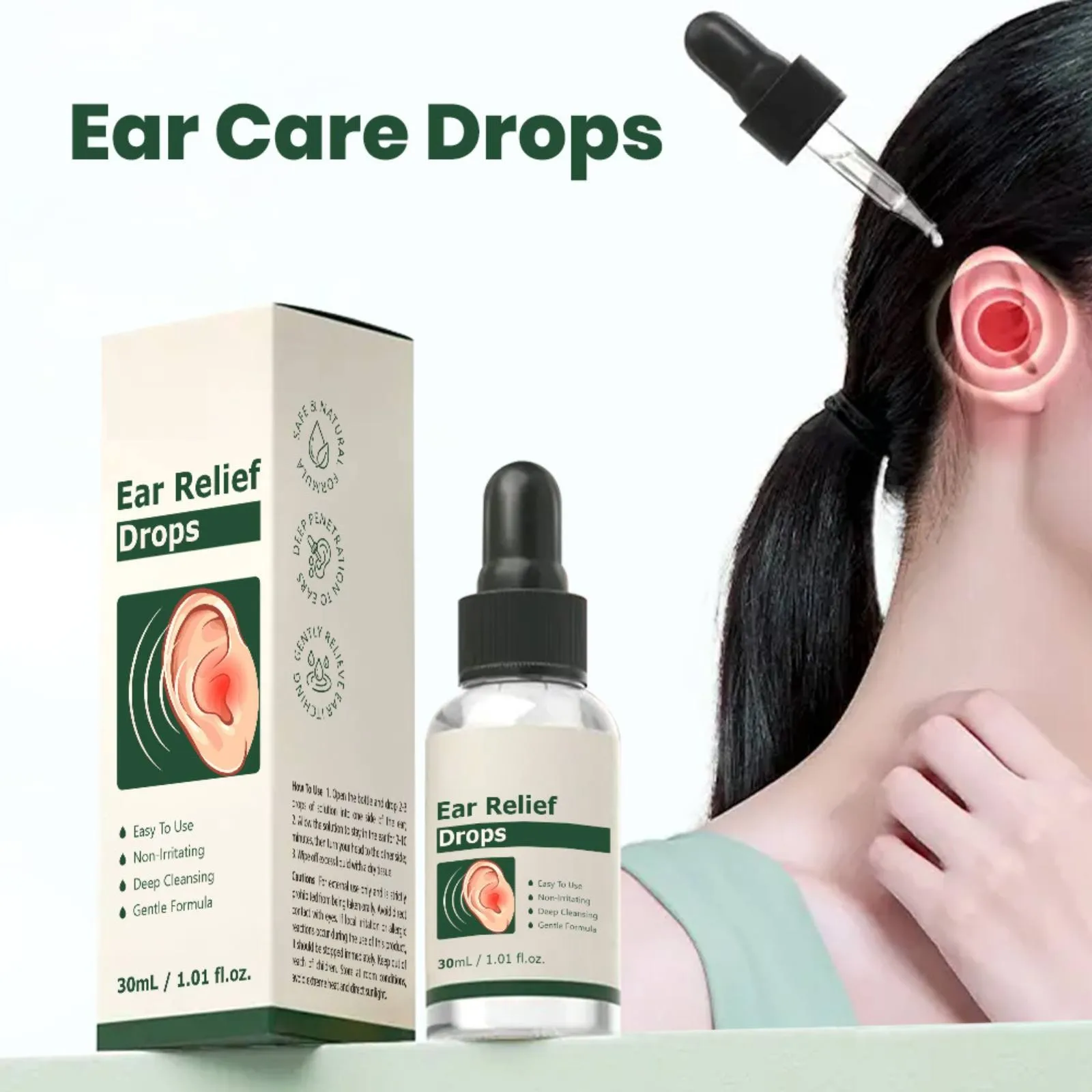 

30ml Gentle Ear Care Drops Earwax Cleaning Liquid Deep Cleansing Serum, Tinnitus And Back Of The Ear