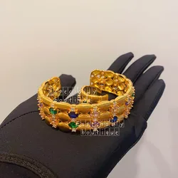 Court vintage Italian COURT square colored zircon opening ring golde baroque retro cuff braceelt for women DUBAI bride JEWELRY