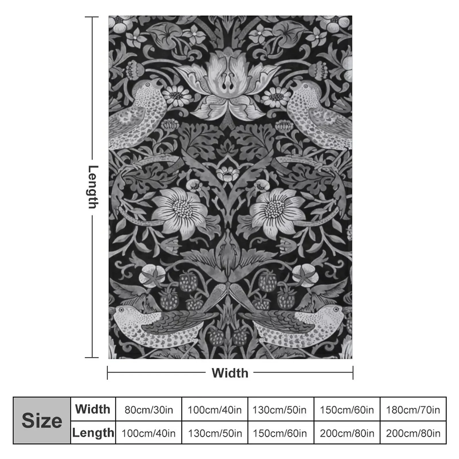 William Morris- strawberry thief,grey, white,black Throw Blanket Bed Shaggy Blankets