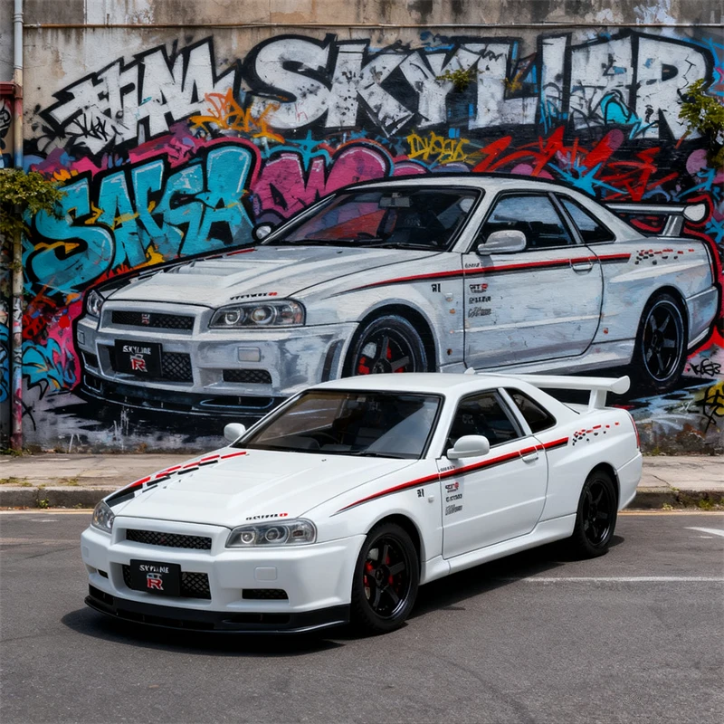 1:24 GTR R34 スカイライン シミュレーション ダイキャストメタル合金モデルカー サウンドライト プルバック コレクション キッズトイ ギフト