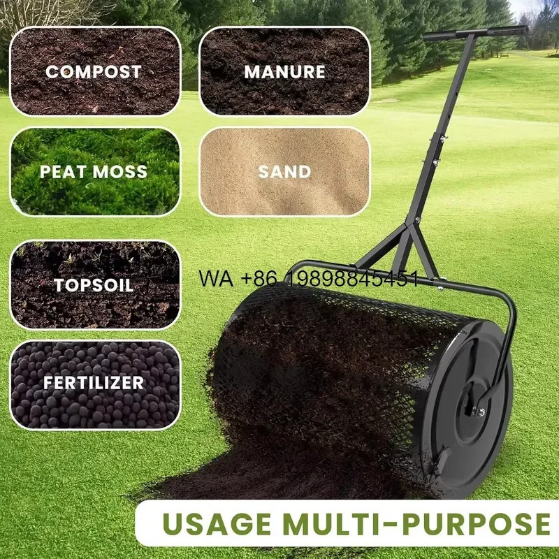 Wmwmnu Lawn Garden Spreader Compost Peat Moss Spreader with Anti Rust Metal Roller for Topsoil Mulch Topdressing