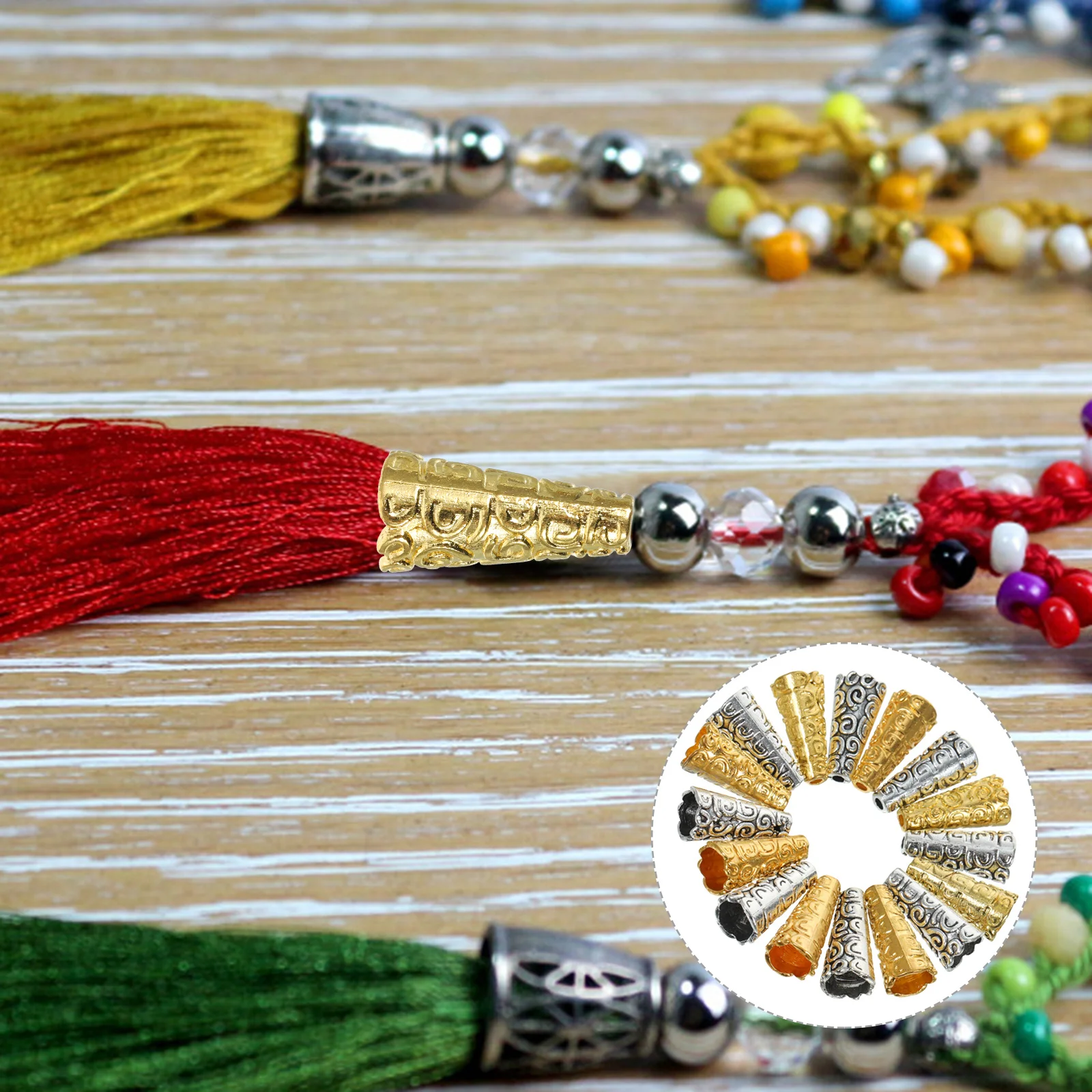 

100Pcs Tassel End Caps Alloy Cord Ends Replaceable for Jewelry Making DIY Tassel Supplies Keychain Necklace Bracelet Accessories