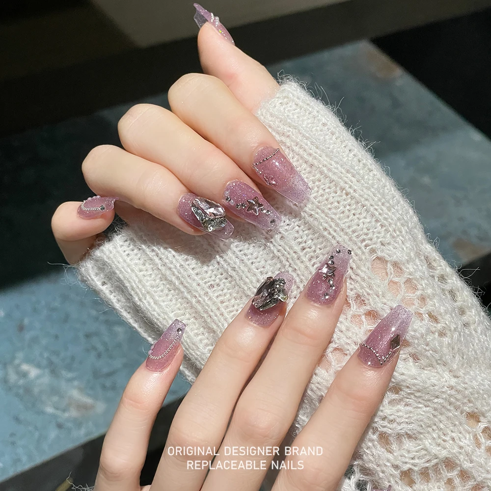 

ZIIIBEYOND Sealed cosmic nail art, elegant temperament, fairy nail art, pink purple sparkling diamond ZB07