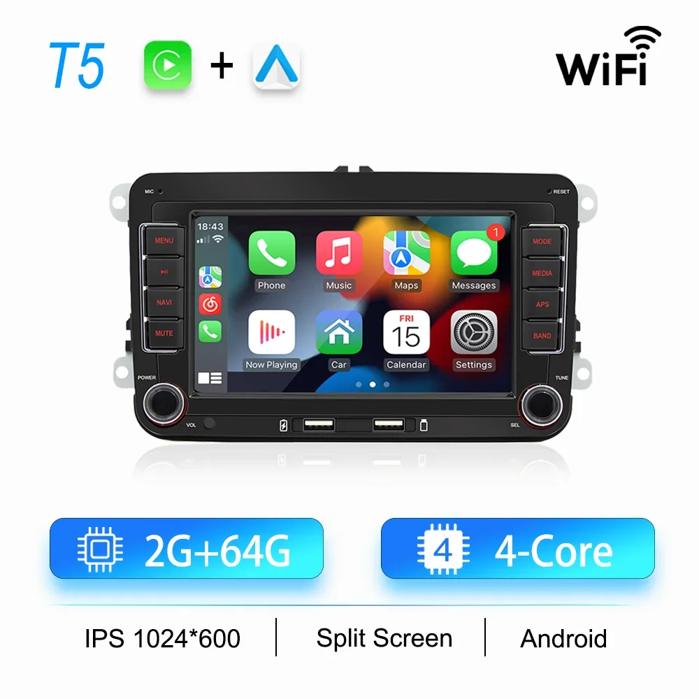 2Din Autoradio Android voor Volkswagen Golf 5 6 Polo Passat B6 B7 CC Skoda Jetta Universele Multimedia Carplay Wifi GPS Navigatie