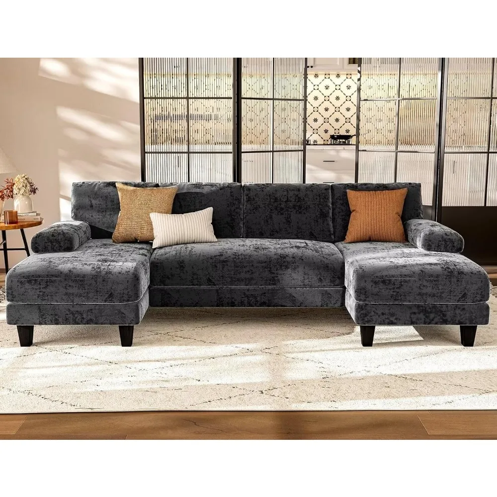 

U Shaped Sectional Couches for Living Room, 111 Inch Modular Sofa with Double Chaise, Large Lounge Couch for Apartment,Grey