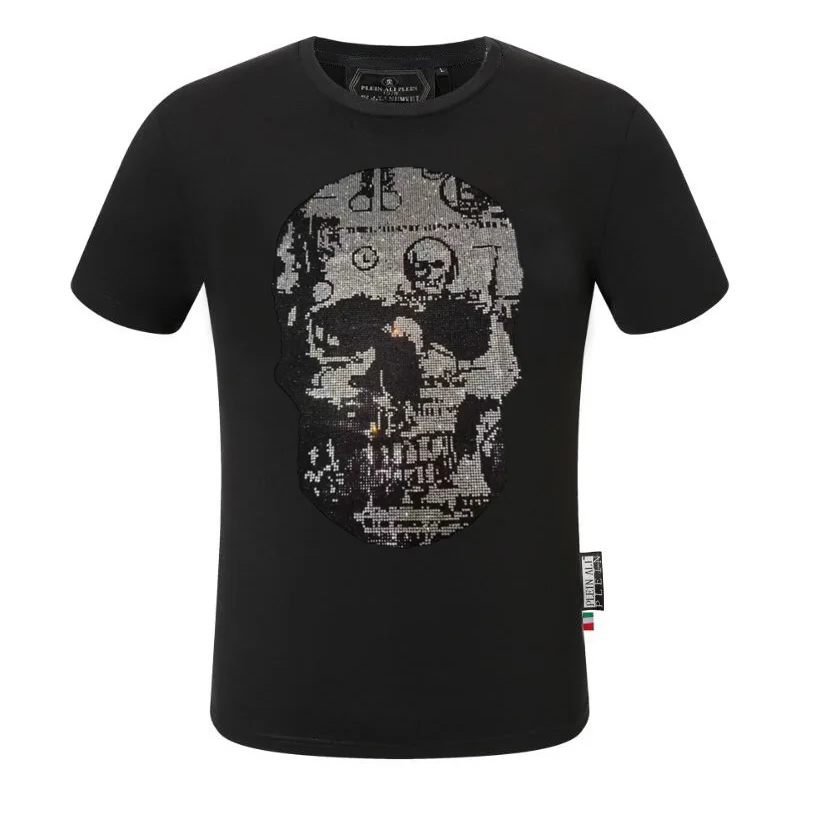 Rhinestones brand designer Men\'s T-shirt Casual Top Fashion luxurious Skull Pattern tees