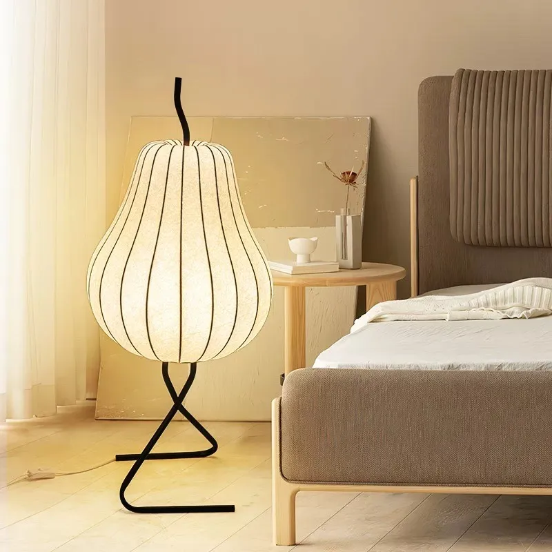 Japanese Silk Floor Lamp Wabi Sabi Living Room Corner Lamp For Vill Bedroom Bedside Shop Decor Creative LED Fabric Floor Lamp