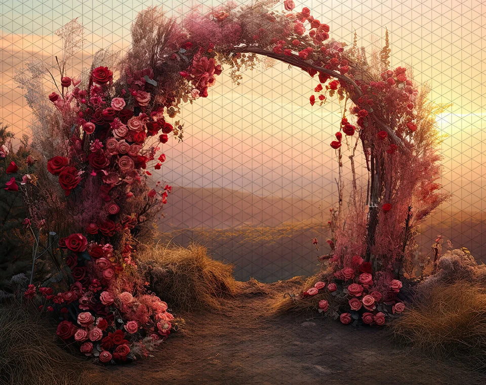 

Valentines Day Boho Flower Sunset wreath backdrops High quality computer print wedding Photography Studio Backgrounds