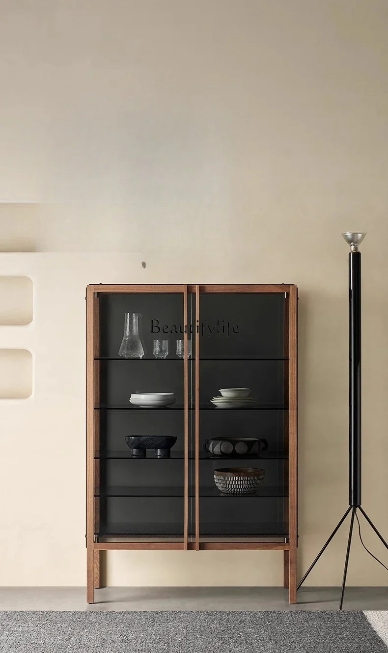 

ls 42Decorative Cabinet Tempered Glass North American Black Walnut Solid Wood Side Cabinet