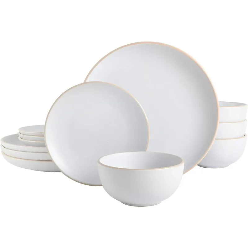 Rockaway Round Stoneware Dinnerware Set, Service for 4 (12pcs)