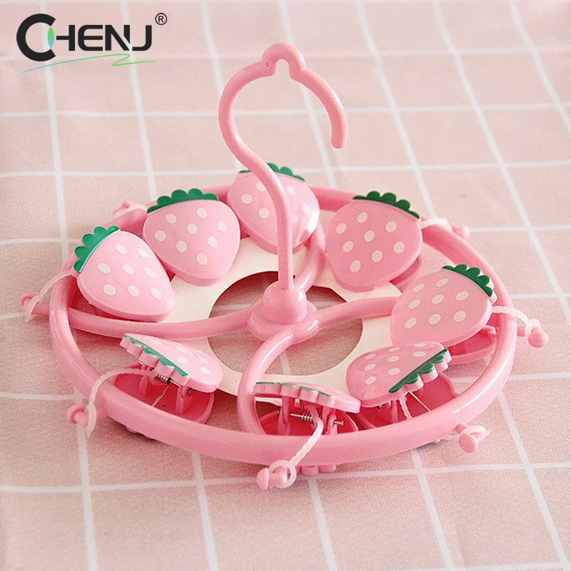 Cute Lovely Strawberry Clothes Dryer Hanger Windproof Socks Underwear Drying Rack Household Heart Storage Laundry Rack Home
