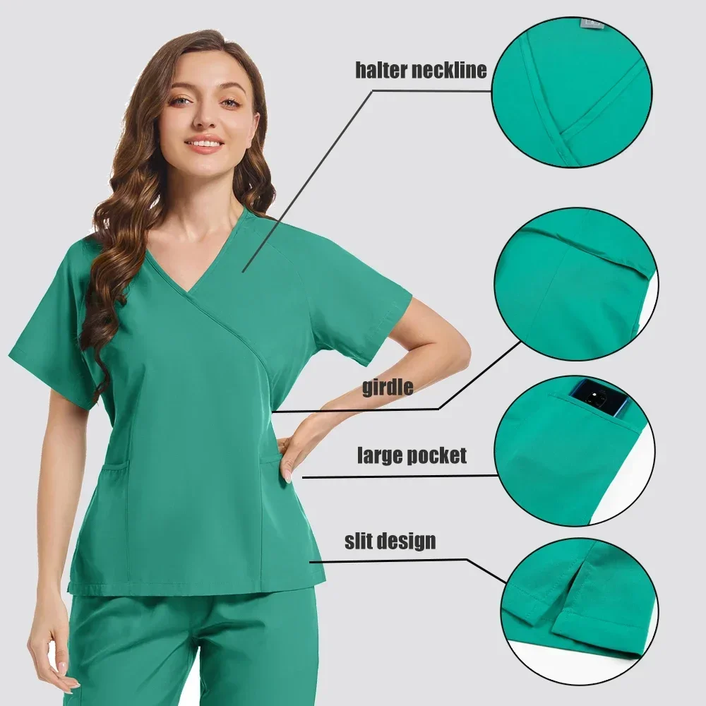 Costume de médecin à manches courtes, ensemble de blouses chirurgicales, vêtements de travail pour clinique d'animaux de compagnie, uniformes de soins infirmiers pour dentisterie, combinaison médicale pour femmes, S-2XL