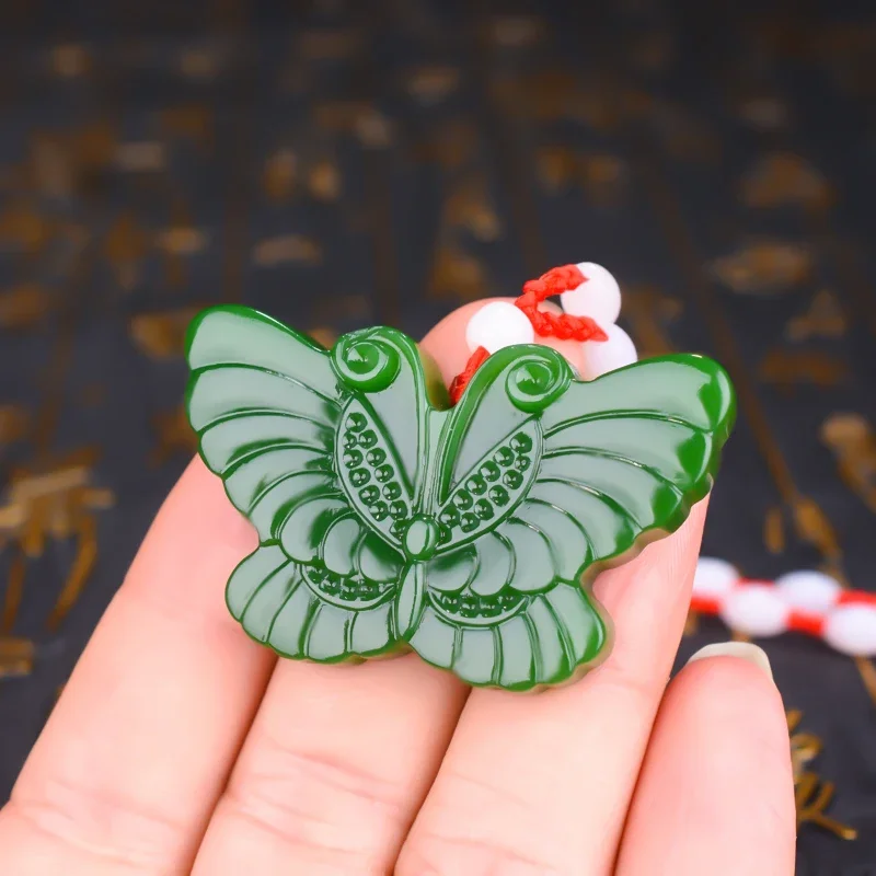 Chinese Natuurlijke Groene Jade Vlinder Hanger Ketting Hand-Gesneden Charm Jadeïet Sieraden Mode Amulet Geschenken Voor Mannen Vrouwen